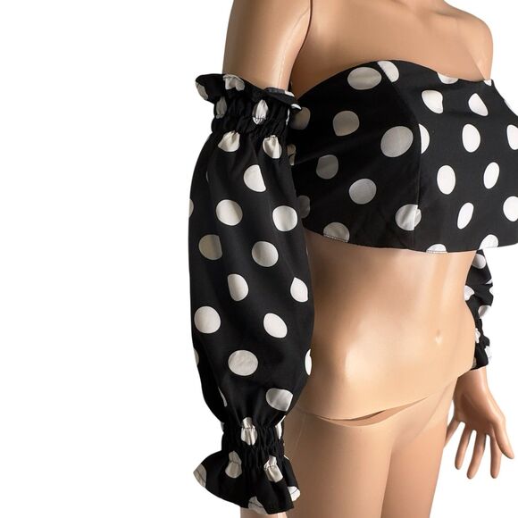 CBR Top Polka Dot Crop Top Sz Small Black White Chic Boutique - Picture 2 of 8
